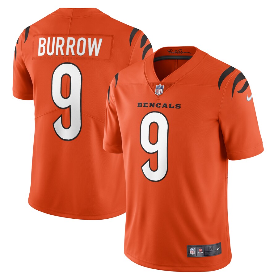 Men Cincinnati Bengals 9 Joe Burrow Nike Orange Alternate Vapor Limited NFL Jersey